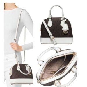 Michael Kors Brown and White Smythe Dome Satchel Neutral Classic Style NWOT